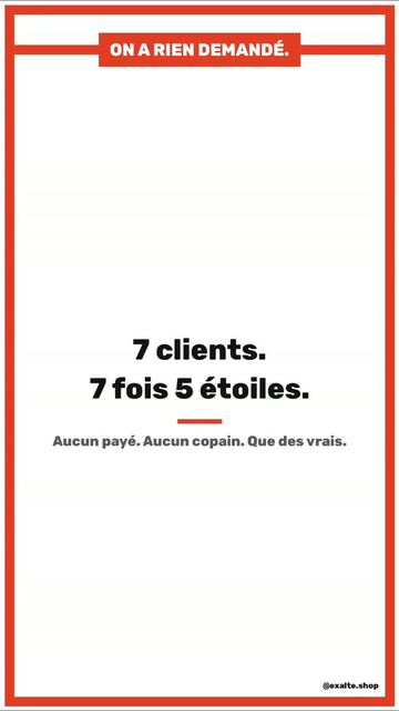 On a rien demandé.
Ils ont quand même parlé.
12 commandes.
7 avis. 7 fois 5 étoiles. Zéro avis acheté, zéro pote complaisant.
Le flocage et le t-shirt sortent de Metz. C'est tout ce qu'on a à dire.
Les avis sont sur le site. Les t-shirts aussi. 👉 exalte.shop
#exalte #metz #createurfrancais #tshirtdesign #madeinfrance