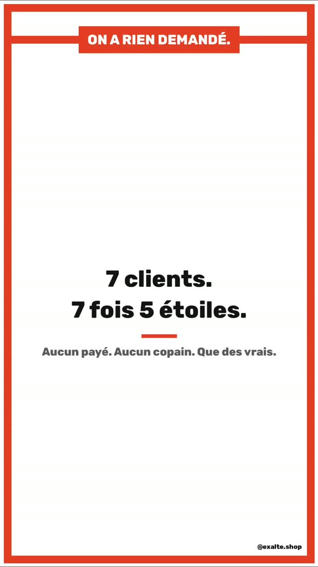 On a rien demandé.
Ils ont quand même parlé.
12 commandes.
7 avis. 7 fois 5 étoiles. Zéro avis acheté, zéro pote complaisant.
Le flocage et le t-shirt sortent de Metz. C'est tout ce qu'on a à dire.
Les avis sont sur le site. Les t-shirts aussi. 👉 exalte.shop
#exalte #metz #createurfrancais #tshirtdesign #madeinfrance